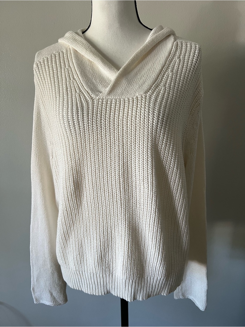 Wooden Ships hooded sweater ivory cream rib knit cotton blend coastal women’s ML
